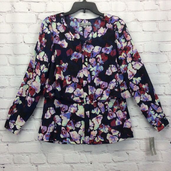 NY Collection Blouse Women's Size S Multicolor Layered Button Up Lightweight - Picture 7 of 11